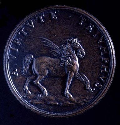 Portrait medal of Gian Lorenzo Bernini, reverse of a winged horse by Charles Jean Francois Cheron