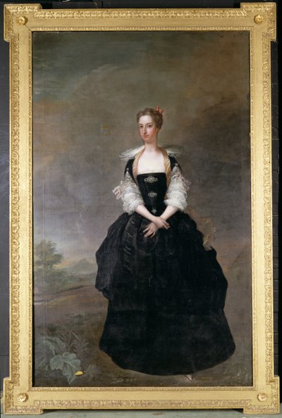 Portrait of a lady, member of the Dundas family, in a black velvet dress with lace sleeves by Charles Jervas
