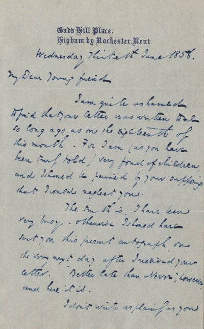 Letter to Francis G. Waugh by Charles John Huffam Dickens