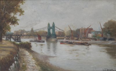 Hammersmith Bridge - The Present One - Looking from the Surrey Shore by Charles John de Lacy
