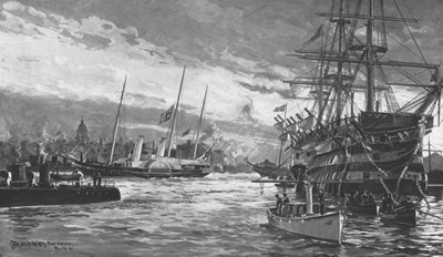 The Funeral of Queen Victoria...Royal Yacht Alberta entering Portsmouth Harbour...1901 by Charles John de Lacy