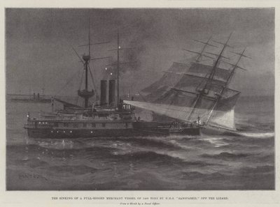 The Sinking of a Full-Rigged Merchant Vessel of 1400 Tons by HMS Sanspareil off the Lizard by Charles John de Lacy