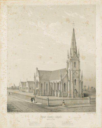 Burton-upon-Trent - Christ Church and Schools by Charles Joseph Hullmandel