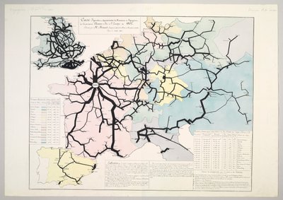 Figurative and Approximate Map of the Movement of Travellers on the Main Railways of Europe in 1862, 1865 by Charles Joseph Minard