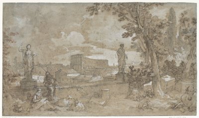 View of a Part of the Farnese Gardens on the Palatine Hill in Rome by Charles Joseph Natoire