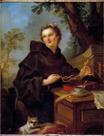 Portrait of Louise Anne De Bourbon Conde, Mademoiselle De Charolais (1695-1758), granddaughter by Louis XIV. Between her hands a sea knot (knot of eight) by Charles Joseph Natoire
