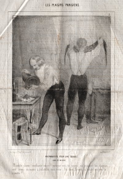 The Pleasures of Paris: Preparations for an Evening. Luxury and Misery. Cursed pen! bad ink!... by Charles Joseph Traviès de Villers