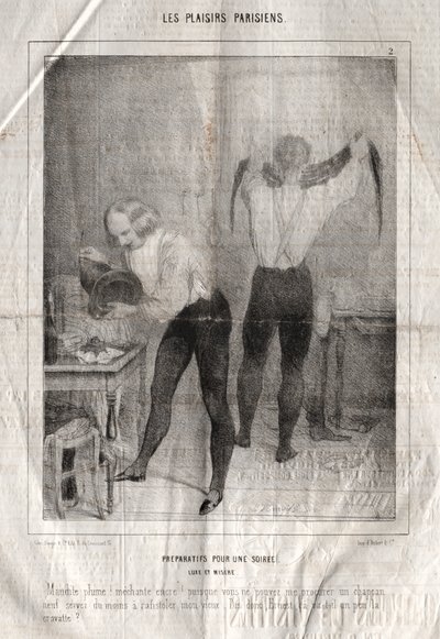 Les Plaisirs Parisiens: Preparatifs pour une soiree. Luxe et misère. Maudite plume! Mèchante... by Charles Joseph Traviès de Villers
