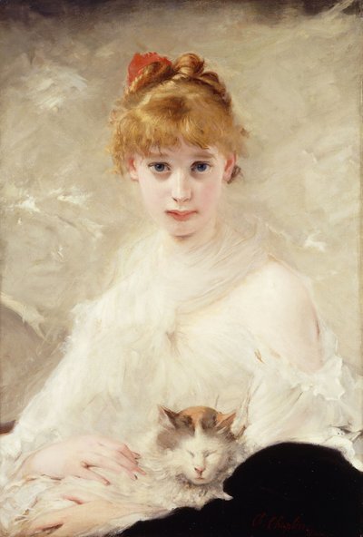 Young Girl with Cat by Charles Joshua Chaplin