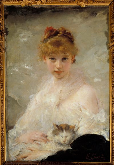 Young Girl with Cat by Charles Joshua Chaplin