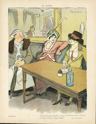 Illustration of Chas-Laborde in Le Smile - Business - Restaurant Cafes, Fashion, Hat - Cupidite, Avarice - Women by Charles Laborde