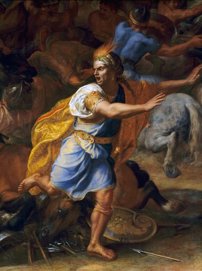 A frightened man. Detail of the Battle of Arbela. Painting by Charles Lebrun by Charles Le Brun