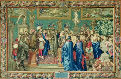 Audience Granted by Louis XIV to the Count of Fuentes, Royal Ambassador of Philip IV of Spain, at the Louvre, 24th March 1662, Gobelins Workshop by Charles Le Brun