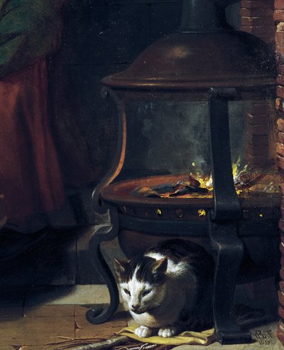 Cat under burning brazier (detail) by Charles Le Brun