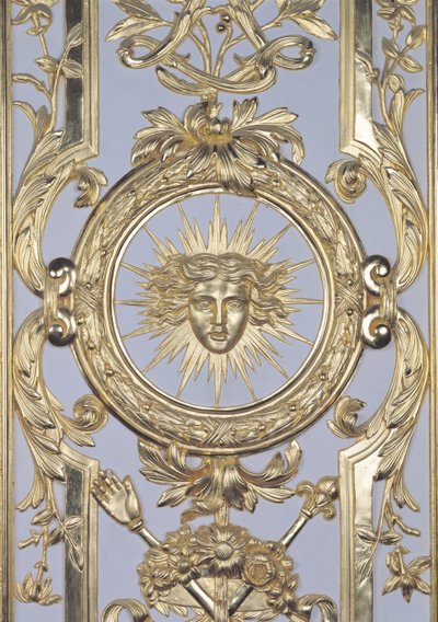 Panelling Depicting the Emblem of Louis XIV from the Salon de Venus (detail) by Charles Le Brun
