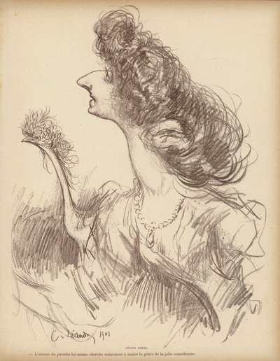 Caricature of French comic actress Cecile Sorel by Charles Leandre