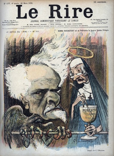 Henri Rochefort and his patron saint la bonne sainte Pelagie (Prison de la Sainte-Pelagie) - caricature by Charles Leandre in 