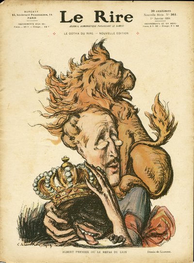 Illustration by Charles Leandre in Le Rire, 01/01/10 - Belgium - Lion/Tiger, Albert I (Belgium) by Charles Leandre