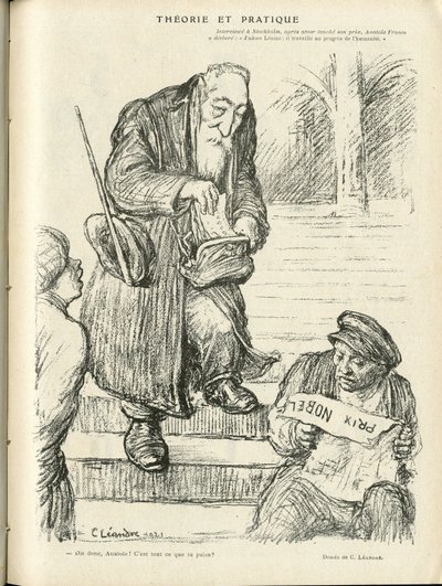 Illustration by Charles Leandre in Le Rire, 31/12/21 - Theory and Practice - Nobel Prize - Lenin, France Anatole by Charles Leandre