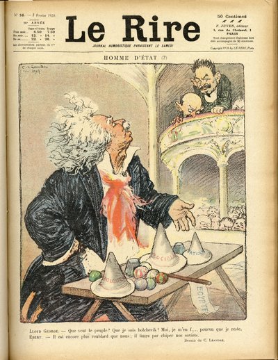 Illustration for the Cover of Le Rire, 07/02/1920 - Statesman - David Lloyd George and Ebert Friedrich by Charles Leandre