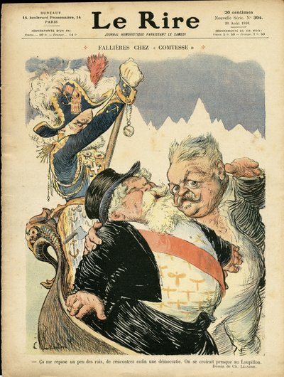 Illustration by Charles Leandre for the Cover of Le Rire, 20/08/10 - Fallieres at the Countess - Italy, President of the Republic, Hat, Identifier, Venice - Fallieres Armand by Charles Leandre