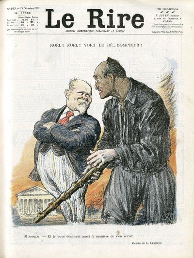 Illustration of Charles Leandre for the Cover of Le Rire, 23/12/22 - Noel Noel - President of the Republic - Poincare Raymond, Mussolini Benito, Tamer by Charles Leandre