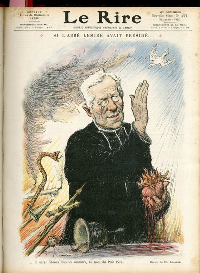 Illustration of Charles Leandre (1862-1934) for the Cover of Le Rire, 31/01/14 - If Abbe Lemire had presided... - Religion Faith - Abbe Jules Auguste Lemire (1853-1928) by Charles Leandre