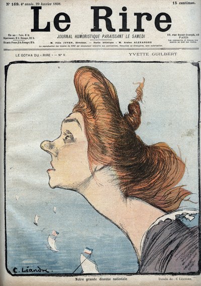 Portrait of the singer Yvette Guilbert (1865-1944) - Cartoon by Charles Leandre in 