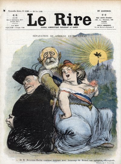 Separation from Church and State: the French politician Jean-Bienvenu Martin (1847-1943), Minister of Public Instruction, Fine Arts and Worship, desperately seeking to separate the Church as a priest of France by Charles Leandre