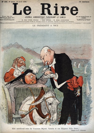 The President in Nice - French President Felix Faure met Queen Victoria in Nice - Cartoon by Charles Leandre in Le Rire by Charles Leandre