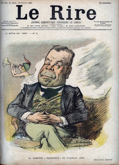 The famous trumpet of Poppy Aine - Portrait of Constant Poppy called the Aine Poppy - caricature by Charles Leandre in The Laughter by Charles Leandre