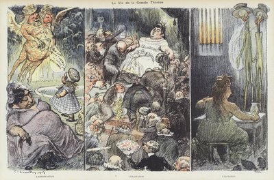 The life of the fraudster Therese Humbert. Illustration for Le Rire by Charles Leandre