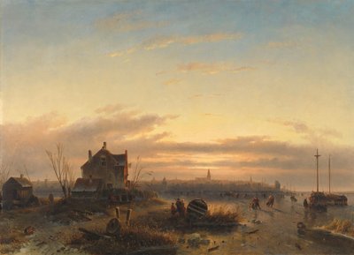 Winter on the IJ before Amsterdam by Charles Leickert (signed by artist)