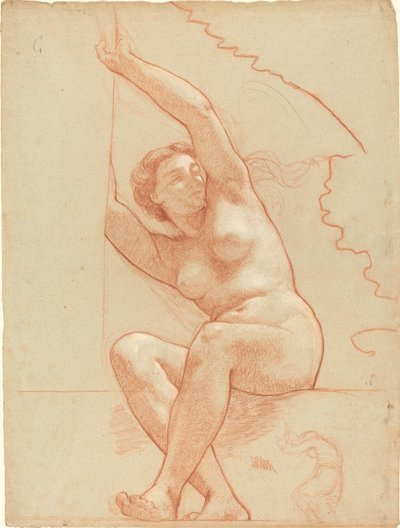 A Female Nude Seated on a Ledge by Charles Louis Lucien Muller