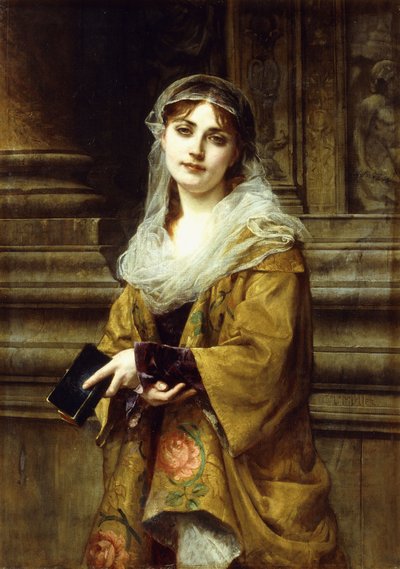 A Young Woman Outside a Church by Charles Louis Lucien Muller