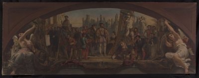 Sketch for the Denon Pavilion in the Louvre: The four ages of artistic life in France - Presentation to Francis I of plans for the Château de Fontainebleau by Charles Louis Lucien Muller