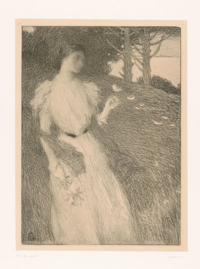 Woman Letting Flower Petals Blow Away in the Wind by Charles Lucien Leandre