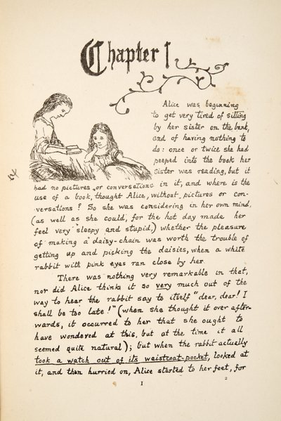 Alice with Her Sister, Illustration from Alice’s Adventures Under Ground, Pub. 1886 (Facsimile) by Charles Lutwidge Dodgson