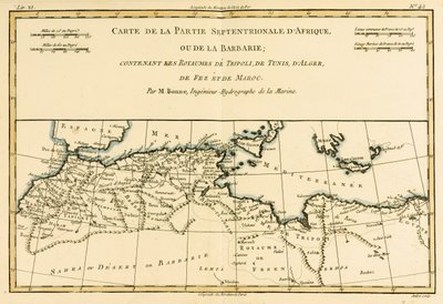 North Africa, Including the Kingdoms of Tripoli, Tunis, Alger; Fez and Morocco, from Atlas de Toutes les Parties Connues du Globe Terrestre by Guillaume Raynal (1713-96) Published Geneva, 1780 by Charles Marie Rigobert Bonne