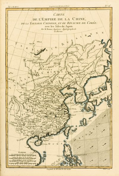 The Chinese Empire, Chinese Tartary and the Kingdom of Korea, with the Islands of Japan, from Atlas de Toutes les Parties Connues du Globe Terrestre by Guillaume Raynal (1713-96) Published 1780 by Charles Marie Rigobert Bonne