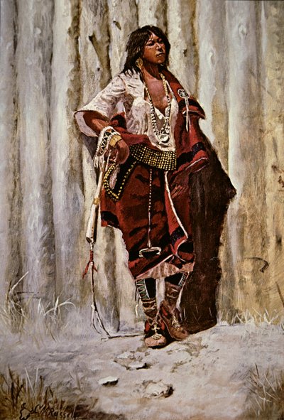 Indian Maid at the Stockade by Charles Marion Russell