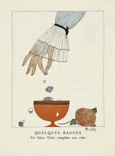 Advertisement for "Tecla", from Gazette de Bon Ton, pub. 1920 by Charles Martin