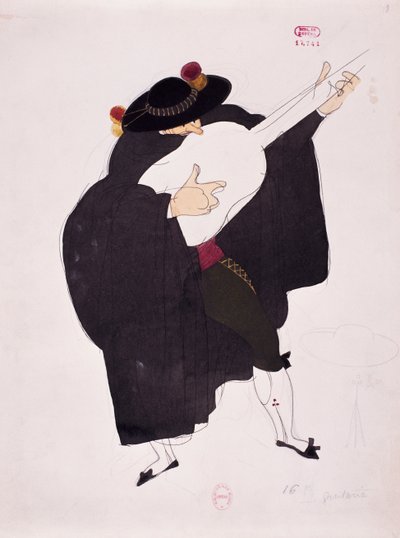 Costume for character of guitarist from The Barber of Seville by Gioacchino Rossini, sketch by Charles Martin by Charles Martin