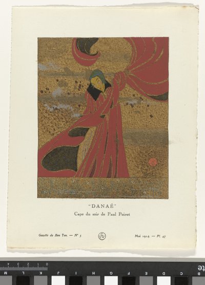 Gazette du Bon Ton, 1914 - No. 5, Pl. 47: Danaé / Cape du soir de Paul Poiret by Charles Martin