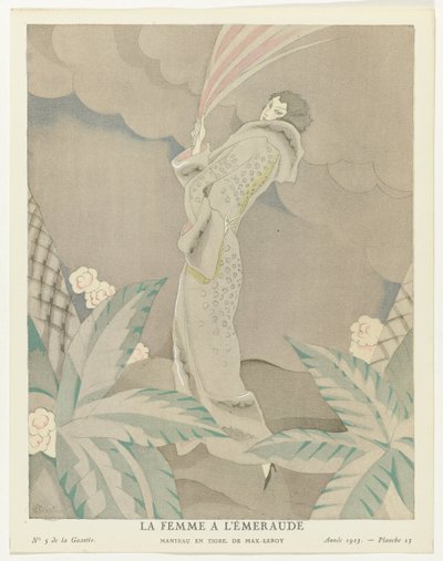 Gazette du Bon Ton 1923, No. 5, Pl. 23: The Woman with the Emerald - Coat in Tiger, by Max-Leroy by Charles Martin