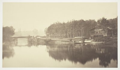 Untitled, c. 1850 (Bridge and chalet in the Bois de Boulogne, a park in Paris) by Charles Marville