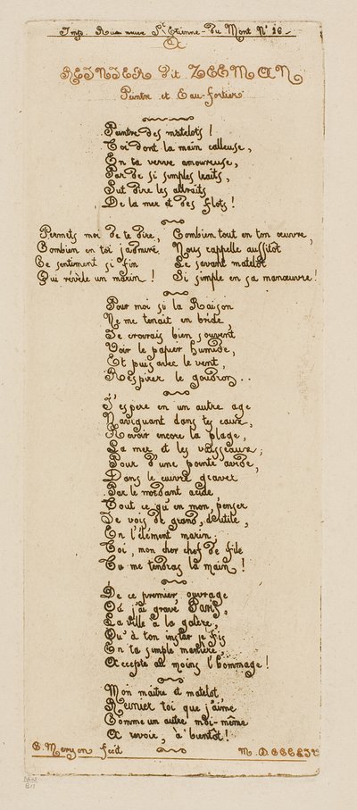 Dedicatory Verses to Reinier Nooms, Called Zeeman by Charles Meryon