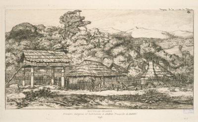 Indigenous Granaries and Dwellings at Akaroa, Banks Peninsula, Illustration from 