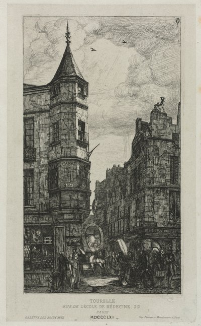 House with a Turret, No. 22, rue de LEcole de Médecine, Paris, called the Turret of Marat, 1861 by Charles Meryon