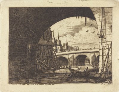 An Arch of the Notre-Dame Bridge, Paris by Charles Meryon